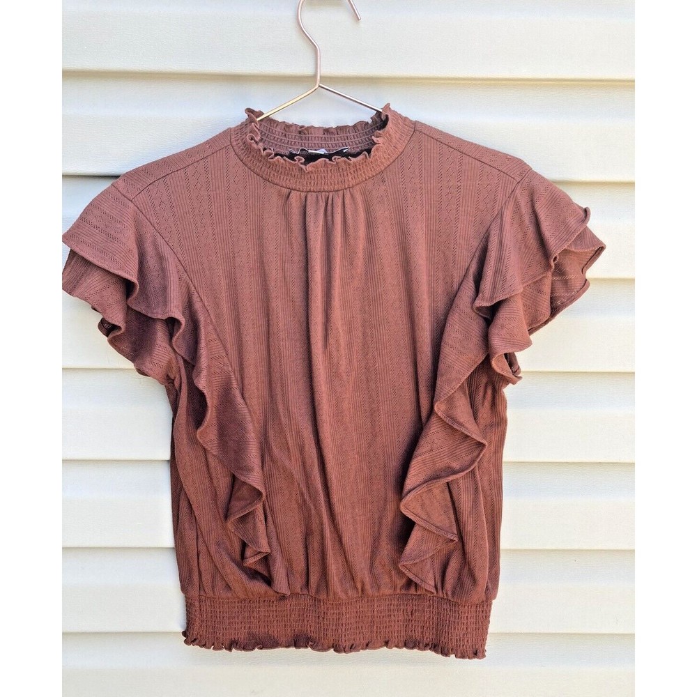 Loft Top Women’s Small Rust Red Short Sleeve High Neck Elastic Waist